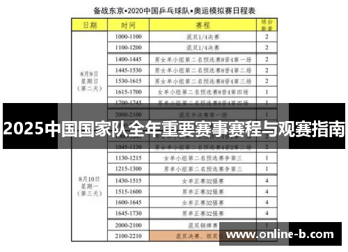 2025中国国家队全年重要赛事赛程与观赛指南